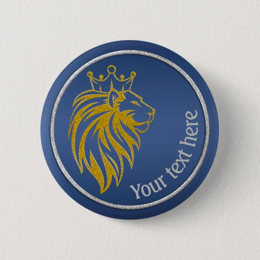 Badge Rond 5 Cm Lion Avec Couronne - Style Or 2 (Devant)