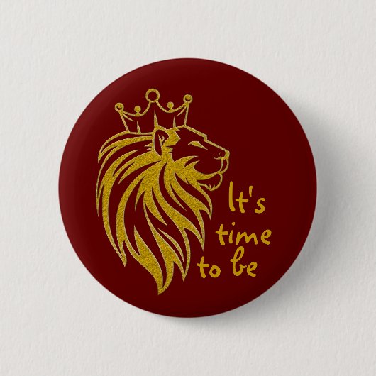 Badge Rond 5 Cm Lion Avec Couronne - Style Or 2 (Devant)