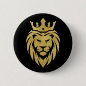 Badge Rond 5 Cm Lion Avec Couronne - Style Or 3 (Devant)