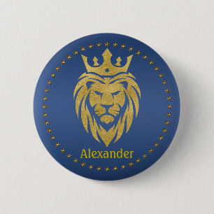 Badge Rond 5 Cm Lion Avec Couronne - Style Or 3