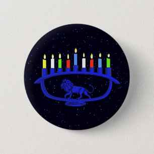 Badge Rond 5 Cm Lion bleu Menorah