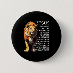 Badge Rond 5 Cm Lion Christian Jesus Est Mon Roi, Dieu, Seigneur,