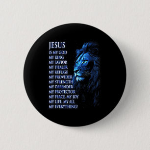 Badge Rond 5 Cm Lion Christian Jesus Est Mon Roi, Dieu, Seigneur, 