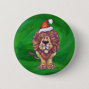 Badge Rond 5 Cm Lion Christmas On Green
