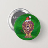 Badge Rond 5 Cm Lion Christmas on Green (Devant & derrière)
