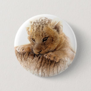 Badge Rond 5 Cm Lion cub fermer les yeux mignons regarder