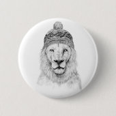 Badge Rond 5 Cm Lion d'hiver (bw) (Devant)