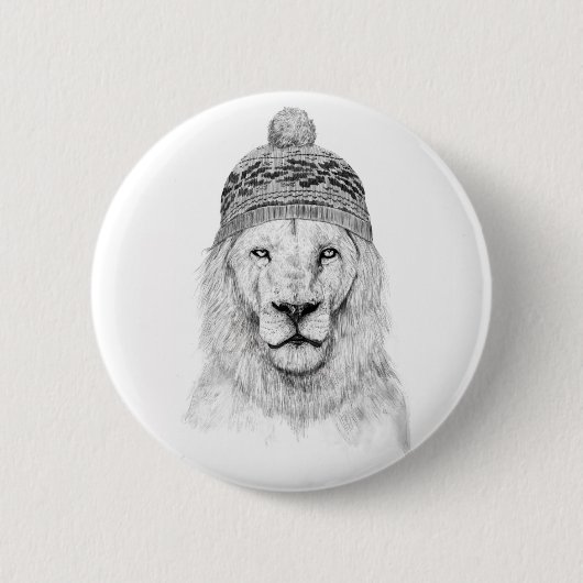 Badge Rond 5 Cm Lion d'hiver (bw) (Devant)