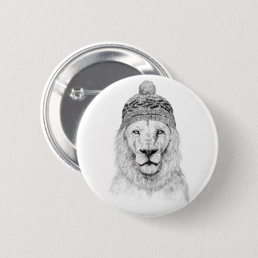 Badge Rond 5 Cm Lion d'hiver (bw) (Devant & derrière)