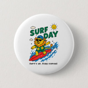 Badge Rond 5 Cm Lion drôle surfant Vacances d'été Jour de surf Gar
