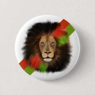 Badge Rond 5 Cm lion fierté noire rouge vert unité jungle chat roi