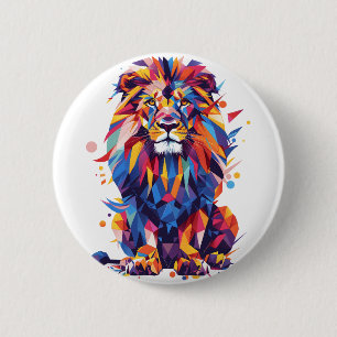 Badge Rond 5 Cm Lion géométrique coloré