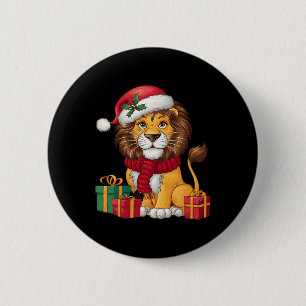 Badge Rond 5 Cm Lion Lover Xmas vacances Père Noël Lion Noël