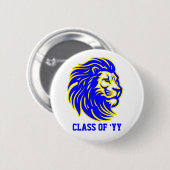 Badge Rond 5 Cm Lion Mascot Blue Yellow and White Spirit Button (Devant & derrière)