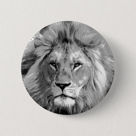 Badge Rond 5 Cm Lion noir blanc (Devant)