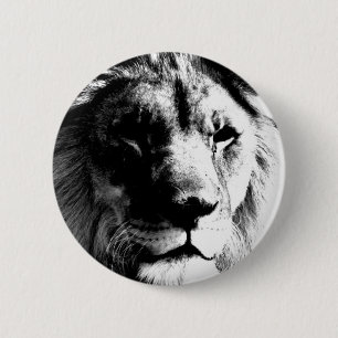 Badge Rond 5 Cm Lion noir et blanc