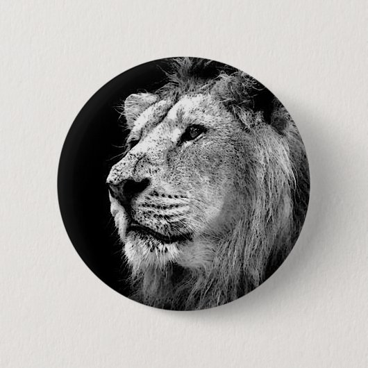 Badge Rond 5 Cm Lion noir et blanc (Devant)