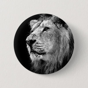 Badge Rond 5 Cm Lion noir et blanc