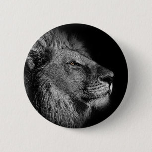 Badge Rond 5 Cm Lion, noir et blanc majestueux