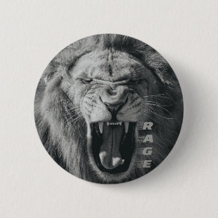 Badge Rond 5 Cm Lion Rage noir et blanc Rocher