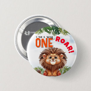 Badge Rond 5 Cm Lion Safari Wild One Anniversaire de enfant