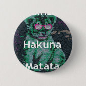 Badge Rond 5 Cm Lion vert avec lunettes roses "Hakuna Matata" Art (Devant)