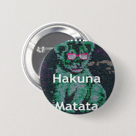 Badge Rond 5 Cm Lion vert avec lunettes roses "Hakuna Matata" Art (Devant & derrière)