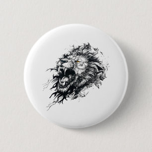 Badge Rond 5 Cm Lion Wild Animal Nature Illustration Art tatouage