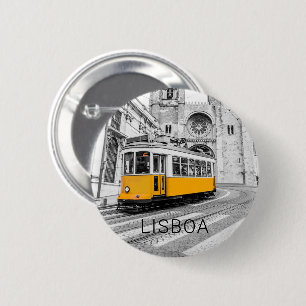 Badge Rond 5 Cm Lisbonne Retro Tramway Portugal Vintage Streetcar