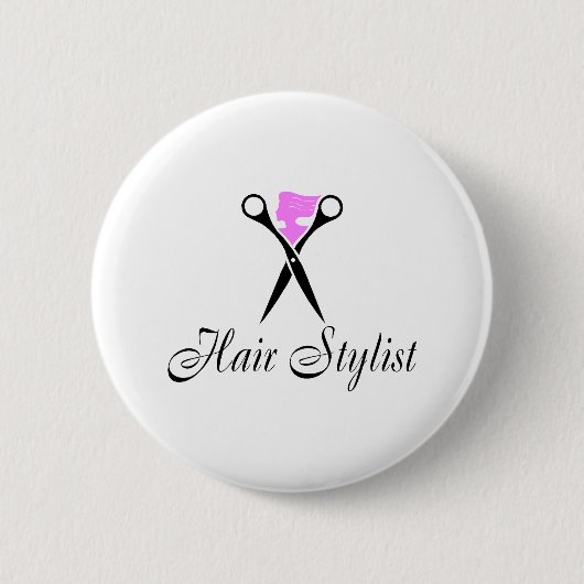 Badge Rond 5 Cm Liste de cheveux (rose/ciseaux) (Devant)