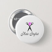 Badge Rond 5 Cm Liste de cheveux (rose/ciseaux) (Devant & derrière)
