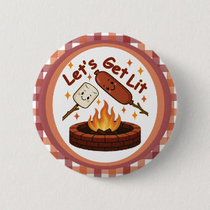 Badge Rond 5 Cm Lit Firepit - mignon Marshmallow & Hot Dog