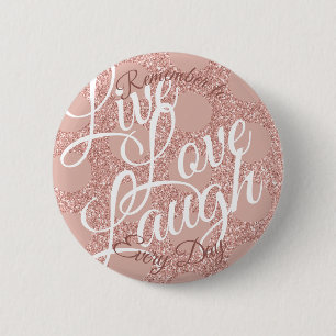 Badge Rond 5 Cm Live Love Laugh Polka Dot Rose Blush Parties scint