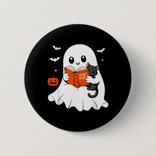 Badge Rond 5 Cm Livre de lecture fantôme Costume d'Halloween chat