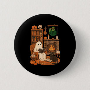 Badge Rond 5 Cm Livre de lecture fantôme cosy Halloween rétro de l