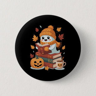 Badge Rond 5 Cm Livres De Lecture De Fantôme - Halloween D'Automne