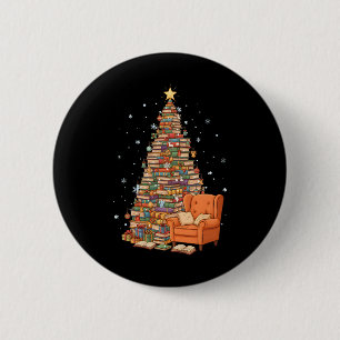 Badge Rond 5 Cm Livres de Noël drôles Arbre Amoureux des livres En