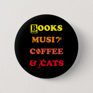 Badge Rond 5 Cm Livres, Musique, Café et Chats : nos favoris