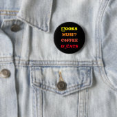 Badge Rond 5 Cm Livres, Musique, Café et Chats : nos favoris (En situation)
