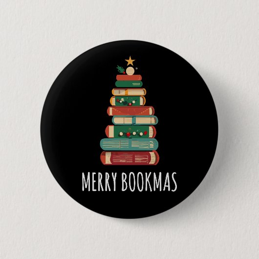 Badge Rond 5 Cm Livres Noël Arbre Joyeux Livres (Devant)