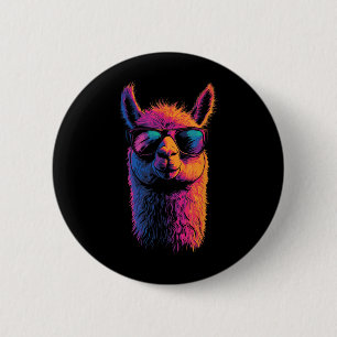Badge Rond 5 Cm Llama Drôle Avec Sungles Coloré Pas De Drame Anima