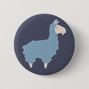 Badge Rond 5 Cm Llama et points blancs de caricature bleu mignon