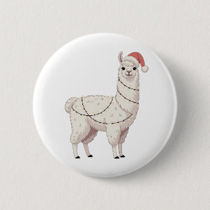 Badge Rond 5 Cm Llama Lumières de Noël Animaux Robustes Amoureux A