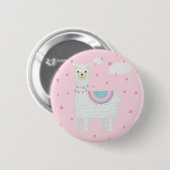 Badge Rond 5 Cm Llama rose et turquoise (Devant & derrière)