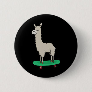 Badge Rond 5 Cm Llama Skateboard Drôle de skateboard Alpaga Lama