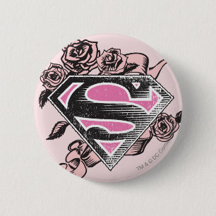 Badge Rond 5 Cm Logo de Supergirl avec des roses