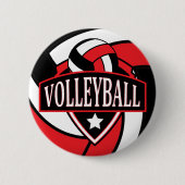 Badge Rond 5 Cm Logo de volleyball rouge et noir (Devant)