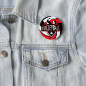 Badge Rond 5 Cm Logo de volleyball rouge et noir (En situation)