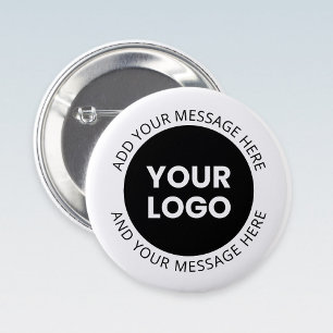 Badge Rond 5 Cm Logo d'entreprise & Texte modifiable  Blanc & Noir