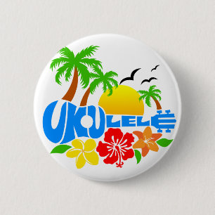 Badge Rond 5 Cm Logo d'île d'ukulélé